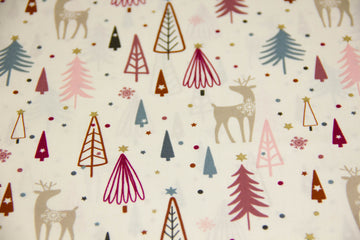 Baumwollwebware mit Rentieren, Weihnachten, hellbeige, 0,5 m